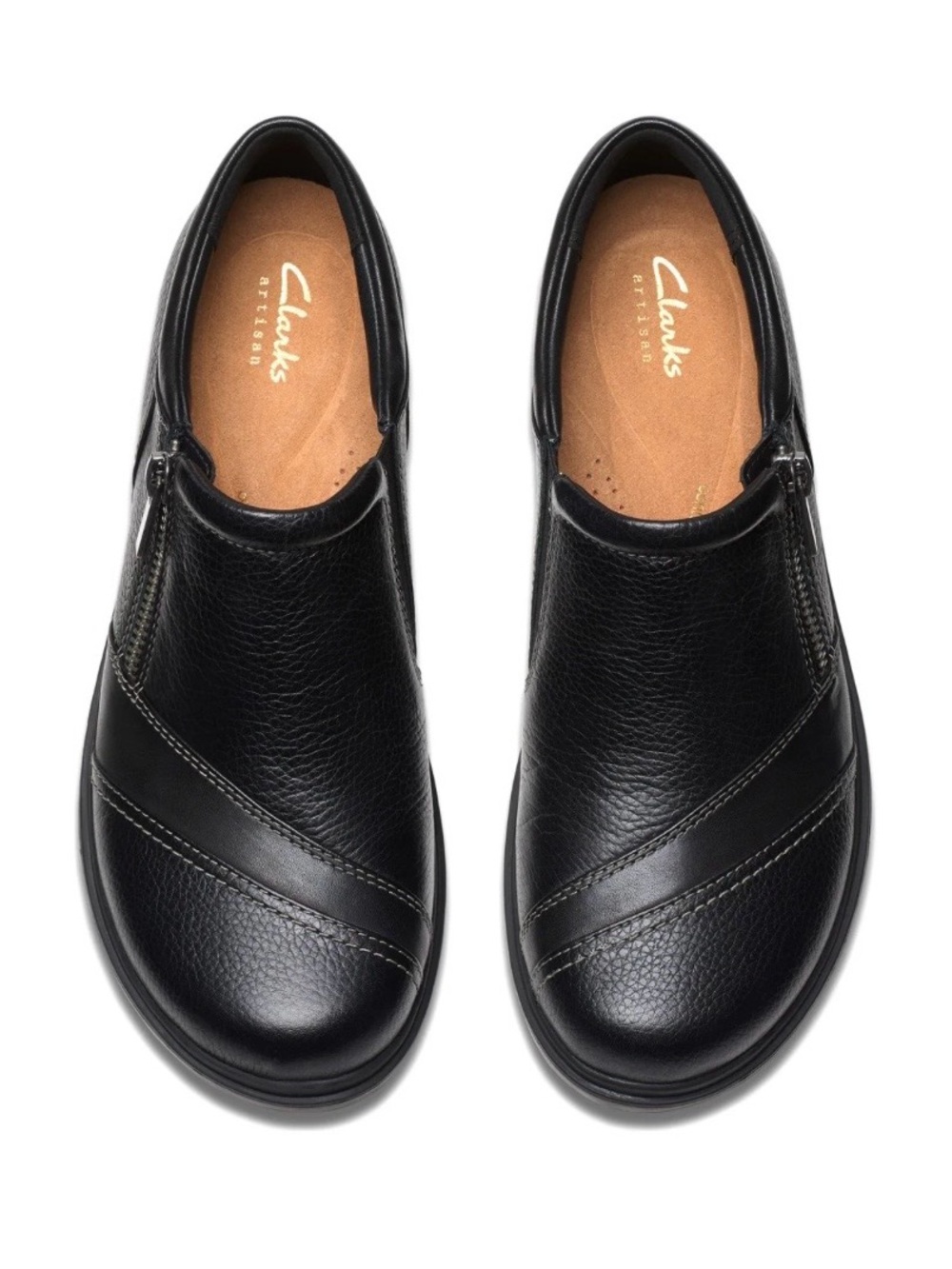 Clarks women’s size 9.5 Cora, giny cushioned side zip leather, loafers flat (new